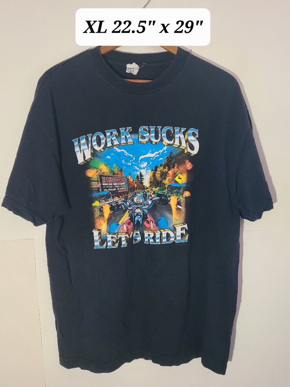 Y2K 2008 Biker Motorcycle "Work Sucks, Lets Ride" Black XL 2-Sided T-Shirt